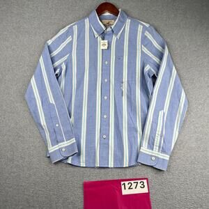 Hollister Shirt Medium Blue White Striped Casual Button Up Long Sleeve Mens NEW